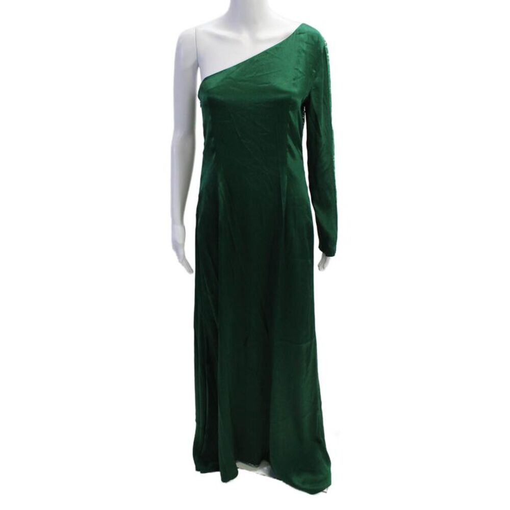 Aeffe Womens Battenburg Lace Detail Long Sleeve One Shoulder Dress Green Size 8